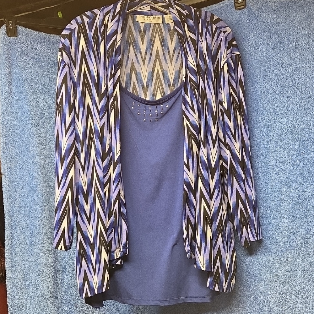 Sag Harbor Blue and Black Chevron Blazer Set